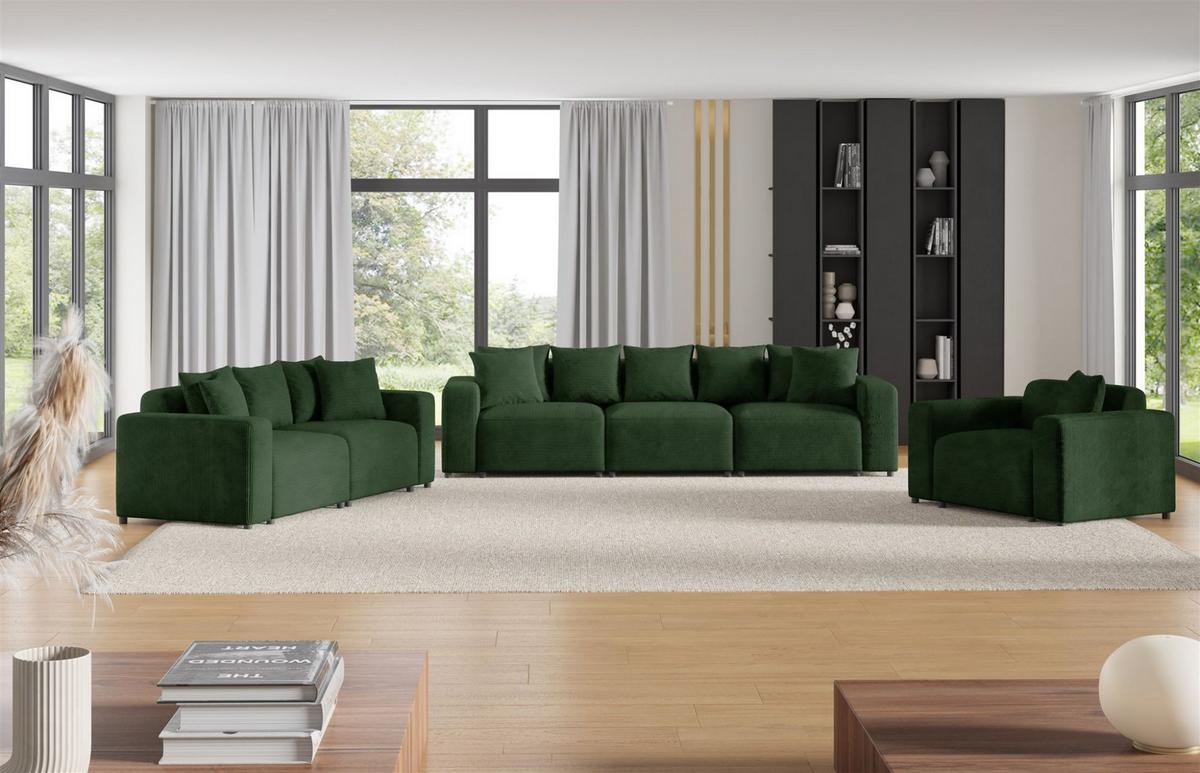 SOFA Megan 3-sitzer In Poso - Dunkelgrün, Holzwerkstoff/Textil (327/75/98cm) - Fun Möbel