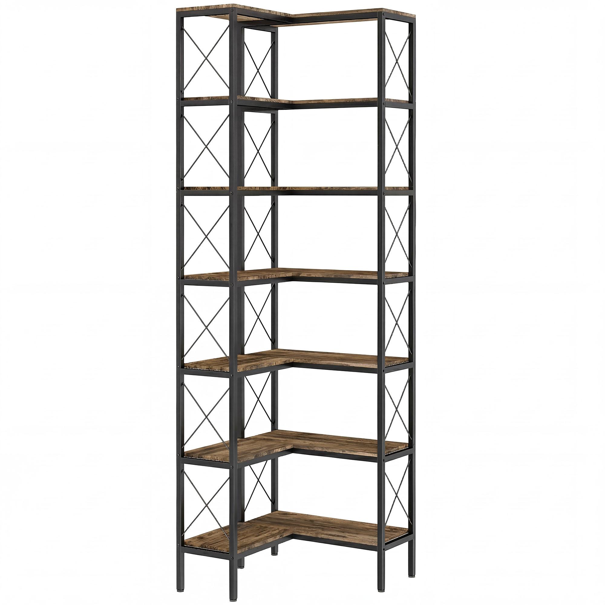 BÜCHERREGAL Spanplatte Metall Rustikal-Braun - Schwarz/Braun, Holzwerkstoff/Metall (60/200/60cm) - HOMCOM
