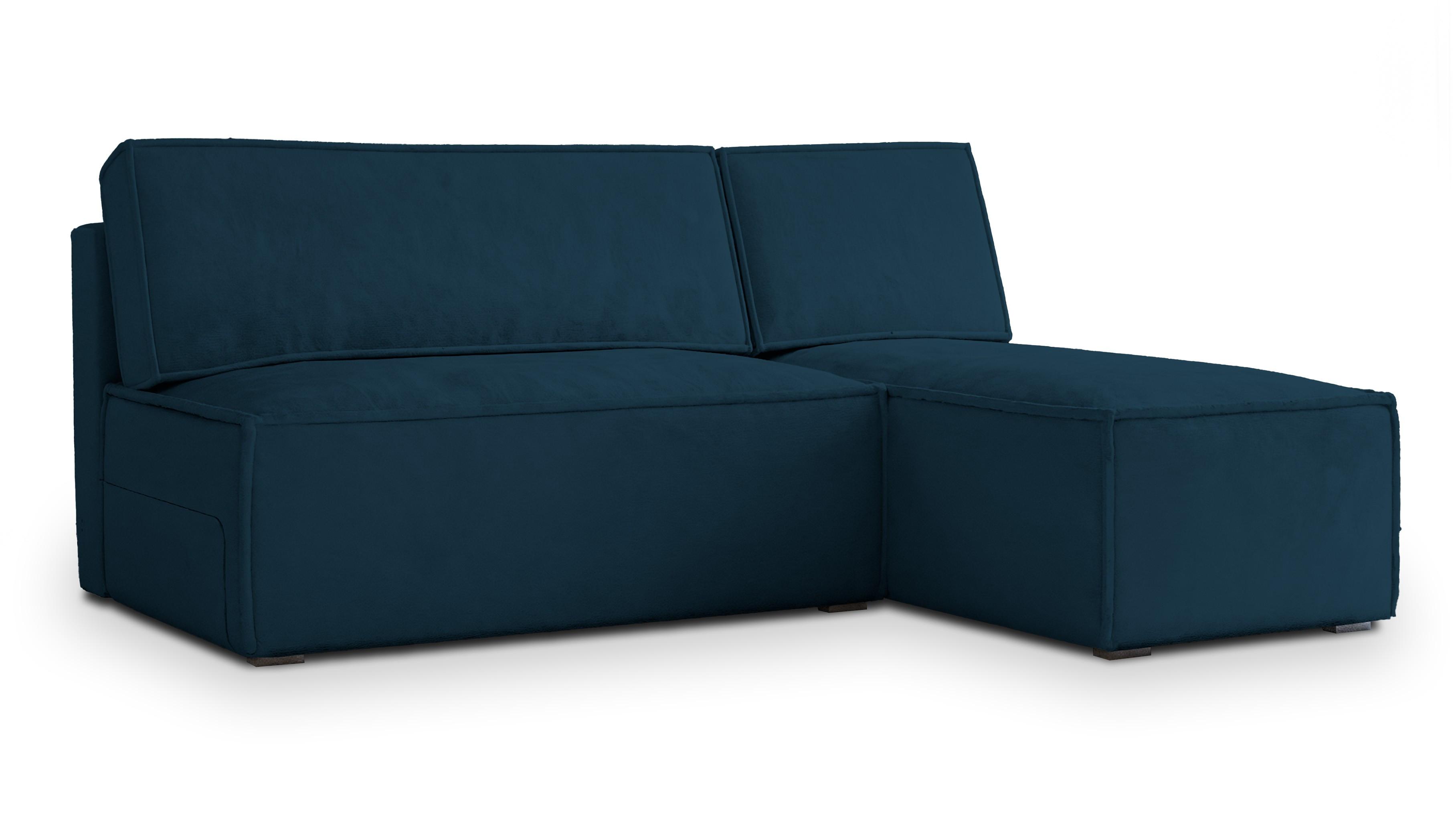 ECKSOFA BRISO M Blau Velours-Stoff mit Schlaffunktion - Blau/Grau, Holz/Kunststoff (200/140cm) - MASSENO