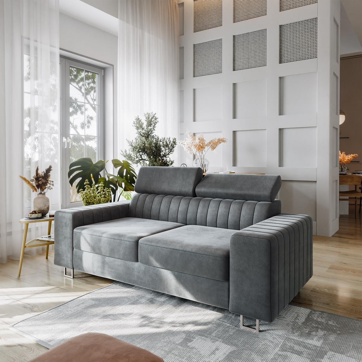 BETTSOFA SOLAN Grau Velours-Stoff mit Schlaffunktion - Grau, Holz/Textil (194/88/90cm) - MASSENO