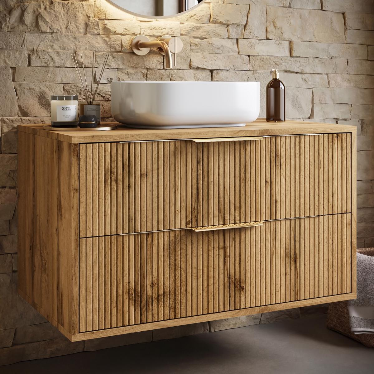 WASCHBECKENUNTERSCHRANK Rimini 2 Schubladen Eiche - 80 x 46 x 46 cm - Eichefarben, Holz (80/46/46cm) - Badplaats