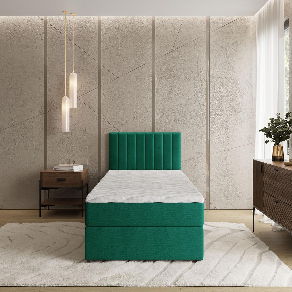 BOXBETT BRESEL 100 100x200 cm mit Matratze und Topper, H2+H3 - Grün - Grün, Holz (100/200cm) - MASSENO