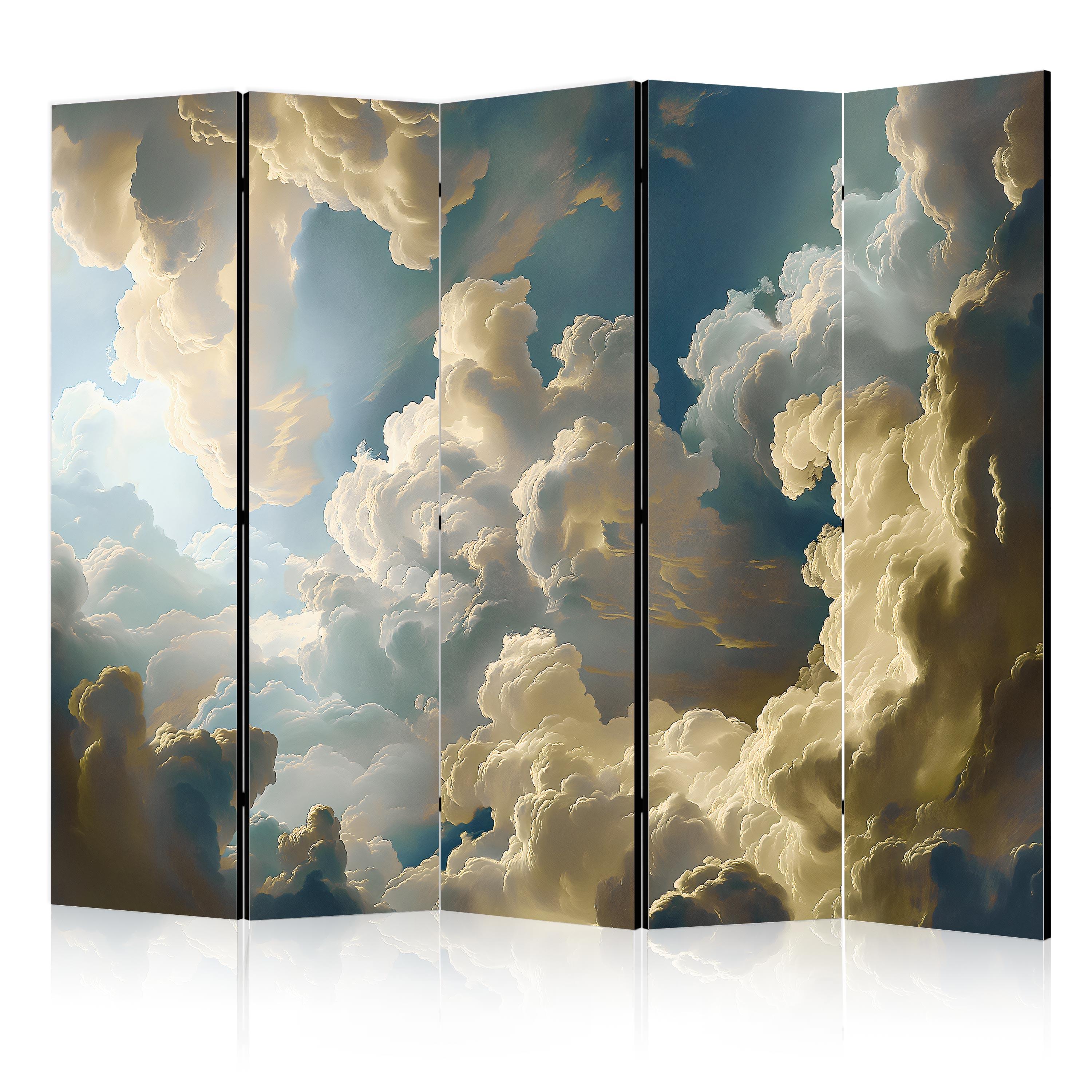PARAVENT Akustik 5-tlg 225x172 cm Wolken 3D - Multicolor, Holz/Textil (225/172/3cm) - Muralo