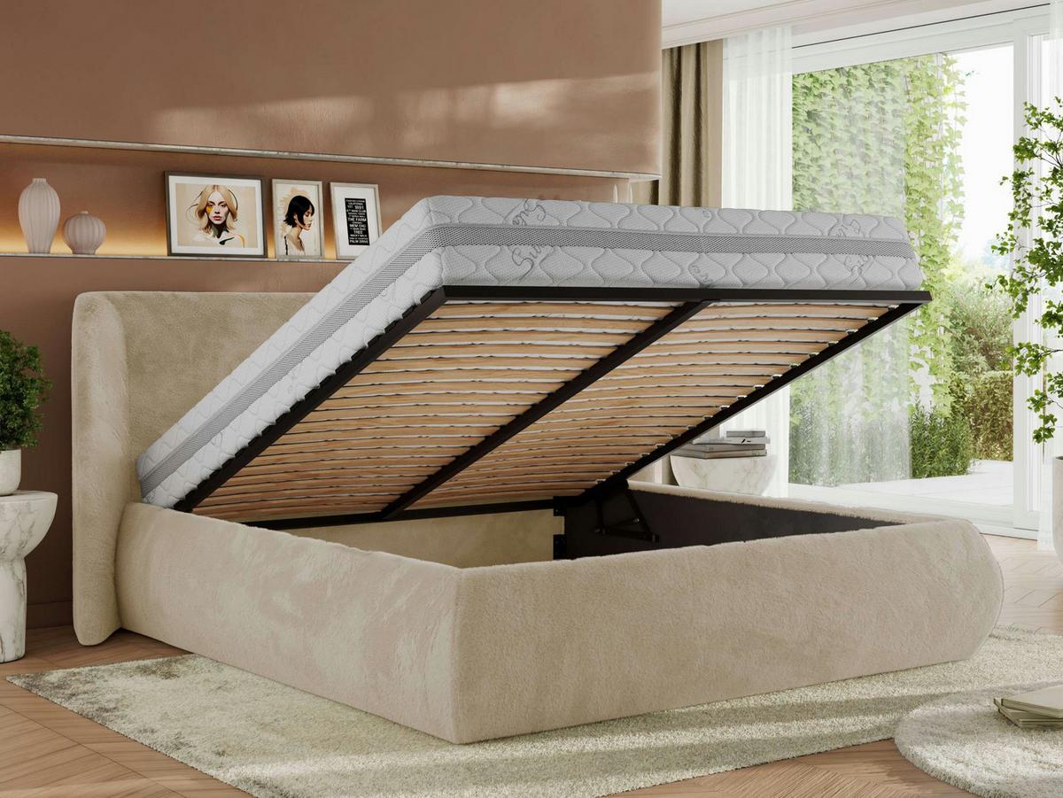 POLSTERBETT CAELA CLASSIC 140/200 - Creme Plüsch - Multipocket-Matratze - Creme, Textil (140/200cm) - MKS