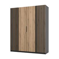 KLEIDERSCHRANK Nehir Korpus Schwarz, Front Eiche Evoke/Schwarz 200 cm - 4T Modern mit 2 Lamellentüren außen - Eichefarben/Schwarz, Holzwerkstoff/Kunststoff (200/239/61.9cm) - AX Living
