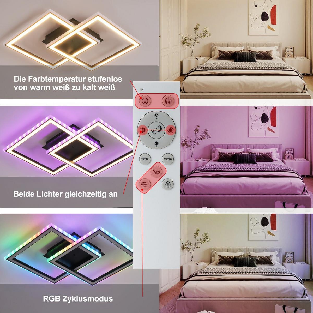 LED-DECKENLEUCHTE Luzadder 44.5/44.5/7cm - Schwarz, Metall (44.5/44.5/7cm) - Nettlife