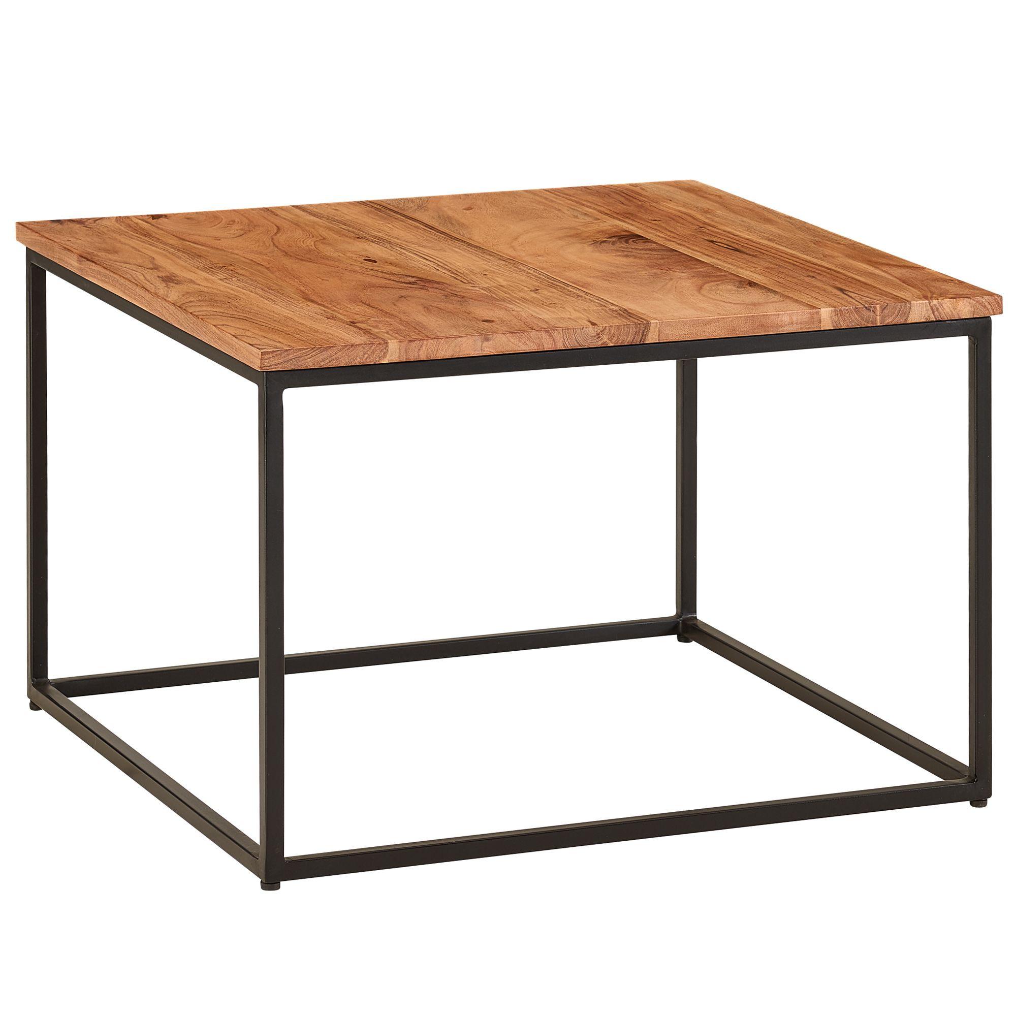 COUCHTISCH in Grau aus massivem Akazienholz, 60x60x41 cm, im Industrial Stil - Schwarz/Akaziefarben, Holz/Metall (60/60/41cm) - KADIMA DESIGN