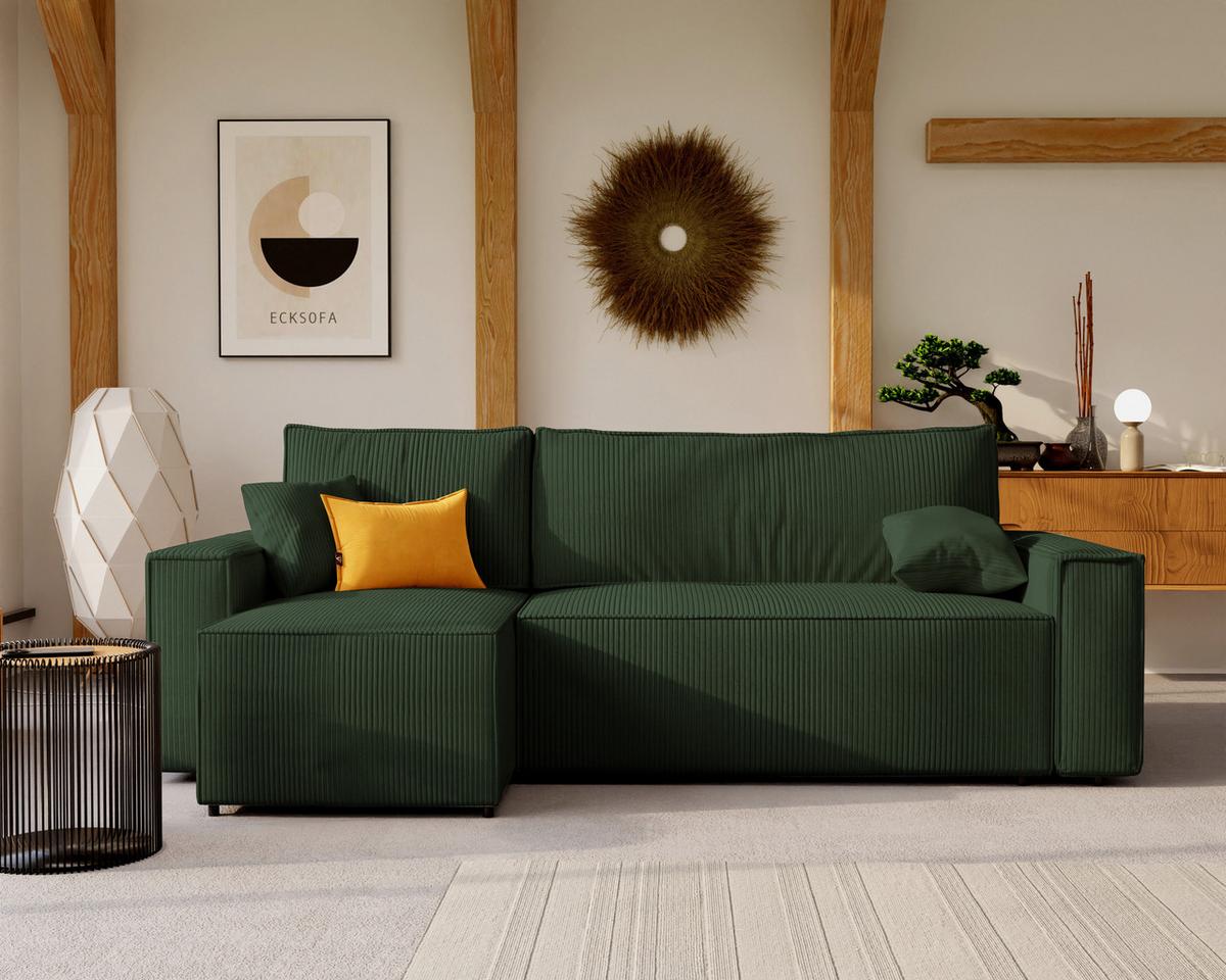 ECKSOFA Paris mit Schlaffunktion Cord - Grün, Textil (244/155cm) - Idohome