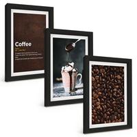 BILDER SET 3er Set - 20x30 cm Schwarzer Rahmen - Kaffeegetränk mit Schlagsahne - Schwarz, Kunststoff (20/30cm) - TULUP