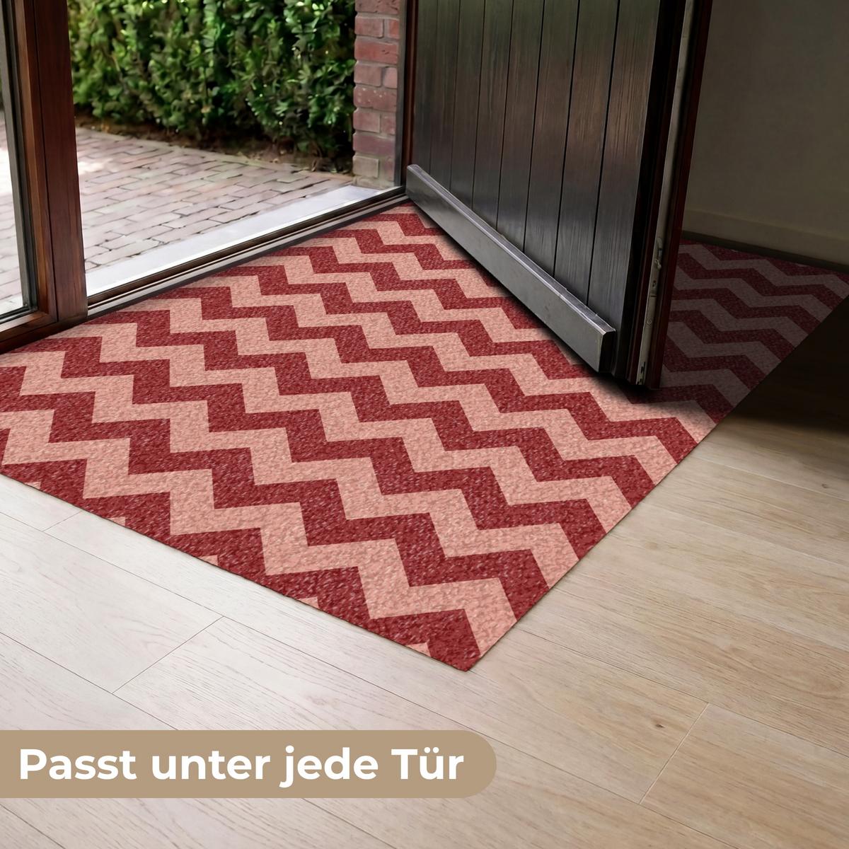 FUSSMATTE Zickzack - Streifen - Muster - Rot Schmutzfänger 120x80 cm - Bordeaux, Kunststoff (120/0.4cm) - MuchoWow