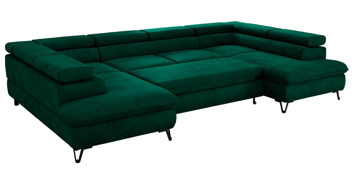 WOHNLANDSCHAFT PABLO U Velvet Dunkelgrün - Dunkelgrün/Schwarz, Textil/Metall (346/76/208cm) - MKS