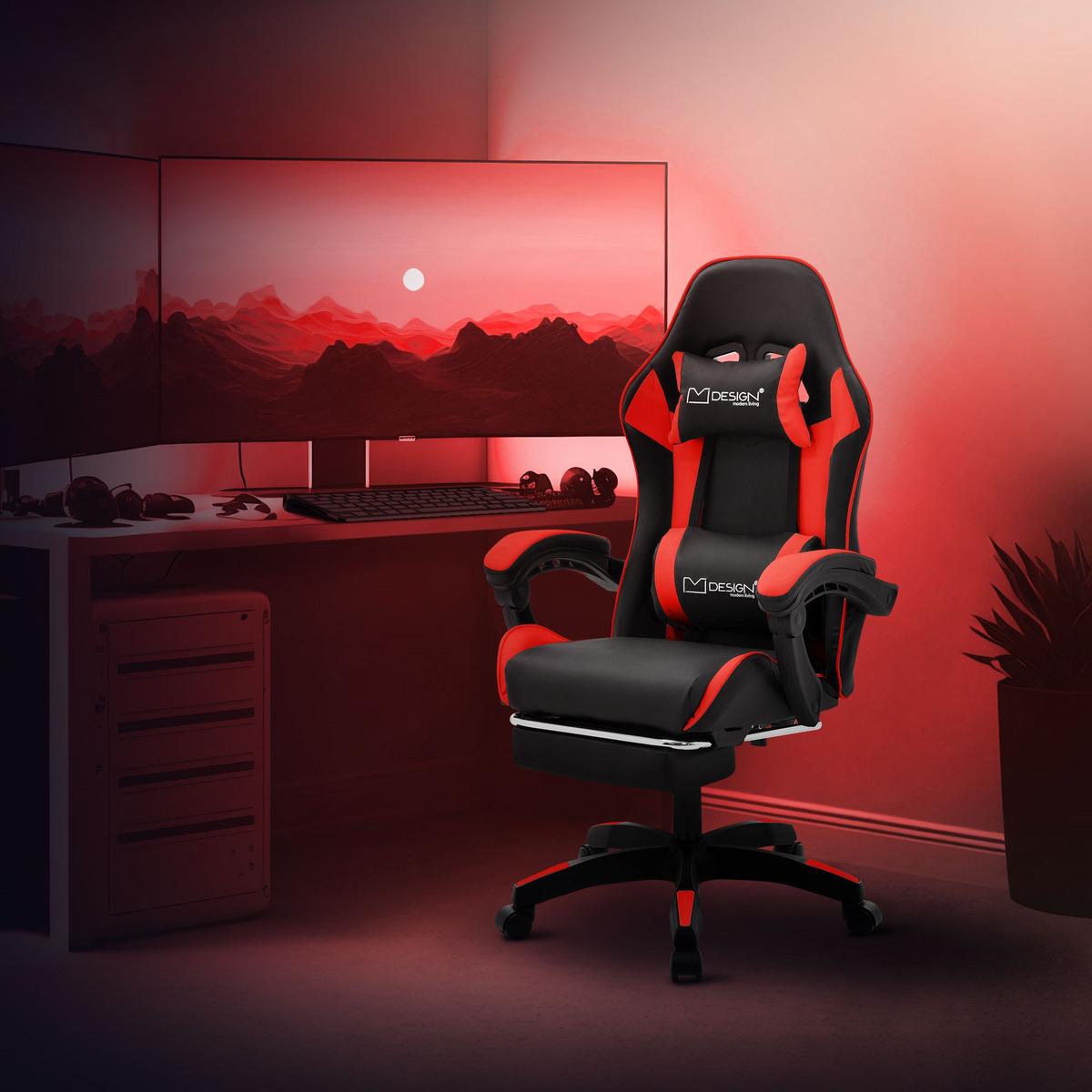 GAMINGSTUHL Schwarz-Rot aus Kunstleder - Rot/Schwarz, Kunststoff/Metall (62/119/62cm) - ML-DESIGN