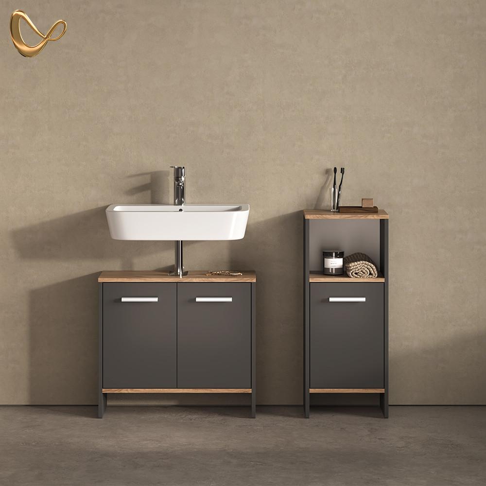 BADEZIMMERMÖBEL-SET Amalfi Anthrazit/Goldkraft Eiche 2 Teile - Honigeiche/Anthrazit, Holzwerkstoff (63.8/57/26.3cm) - Livinity®