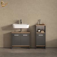 BADEZIMMERMÖBEL-SET Amalfi Anthrazit/Goldkraft Eiche 2 Teile - Honigeiche/Anthrazit, Holzwerkstoff (63.8/57/26.3cm) - Livinity®