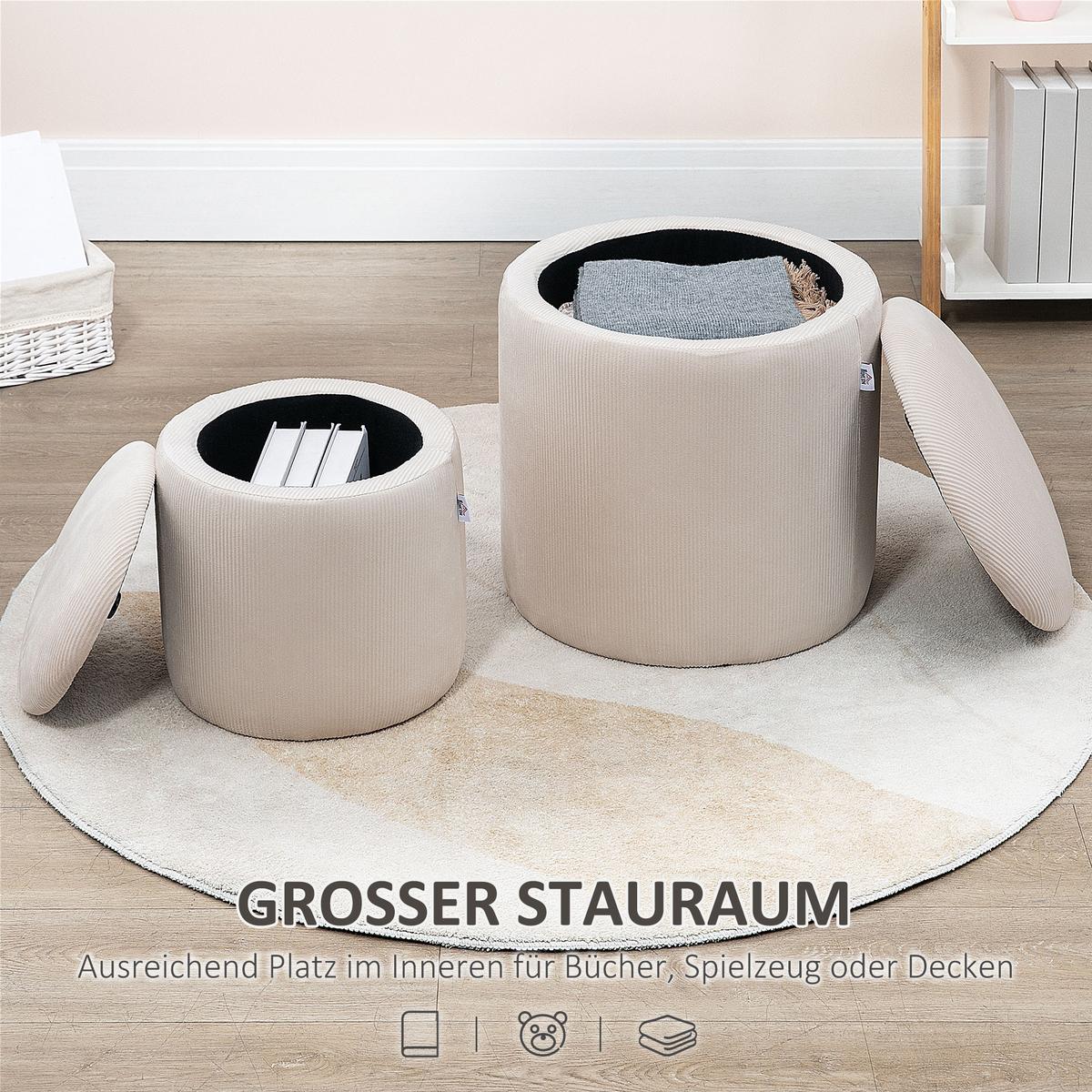 SITZHOCKER 2er-Set mit Stauraum Cremeweiß 40 x 40 x 41 cm - Weiß, Kunststoff (40/41/40cm) - HOMCOM
