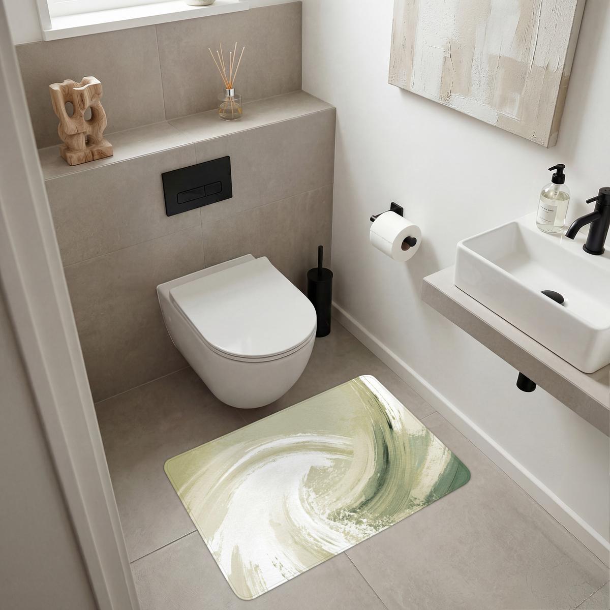 BADEMATTE Abstrakt - Pinselstriche - Wellen - Grün 90x60 cm - Mintgrün, Textil (90/60cm) - OnlyWow