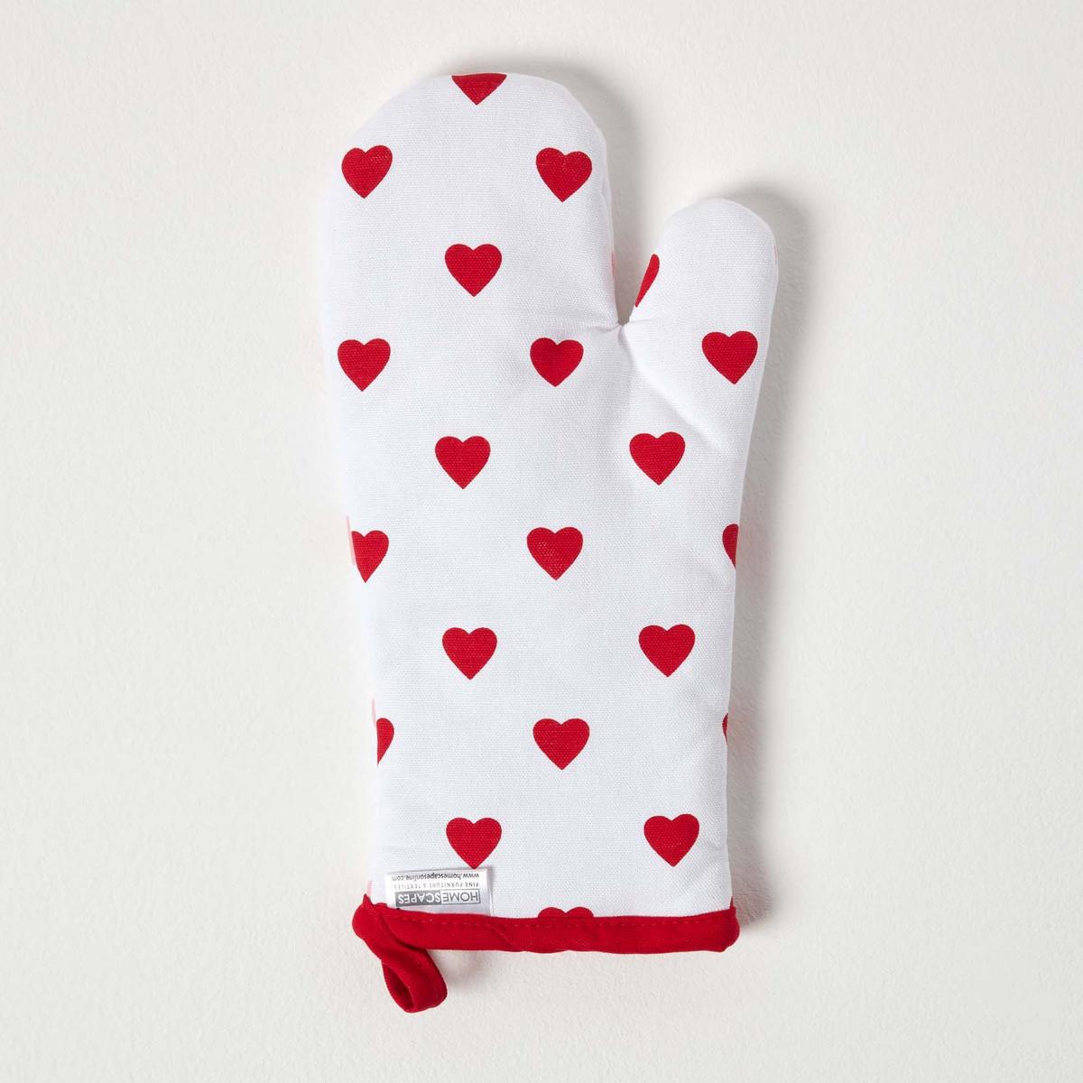 OFENHANDSCHUH Herzen 18/32 cm, Baumwolle wattiert - Rot, Textil (18/32cm) - Homescapes