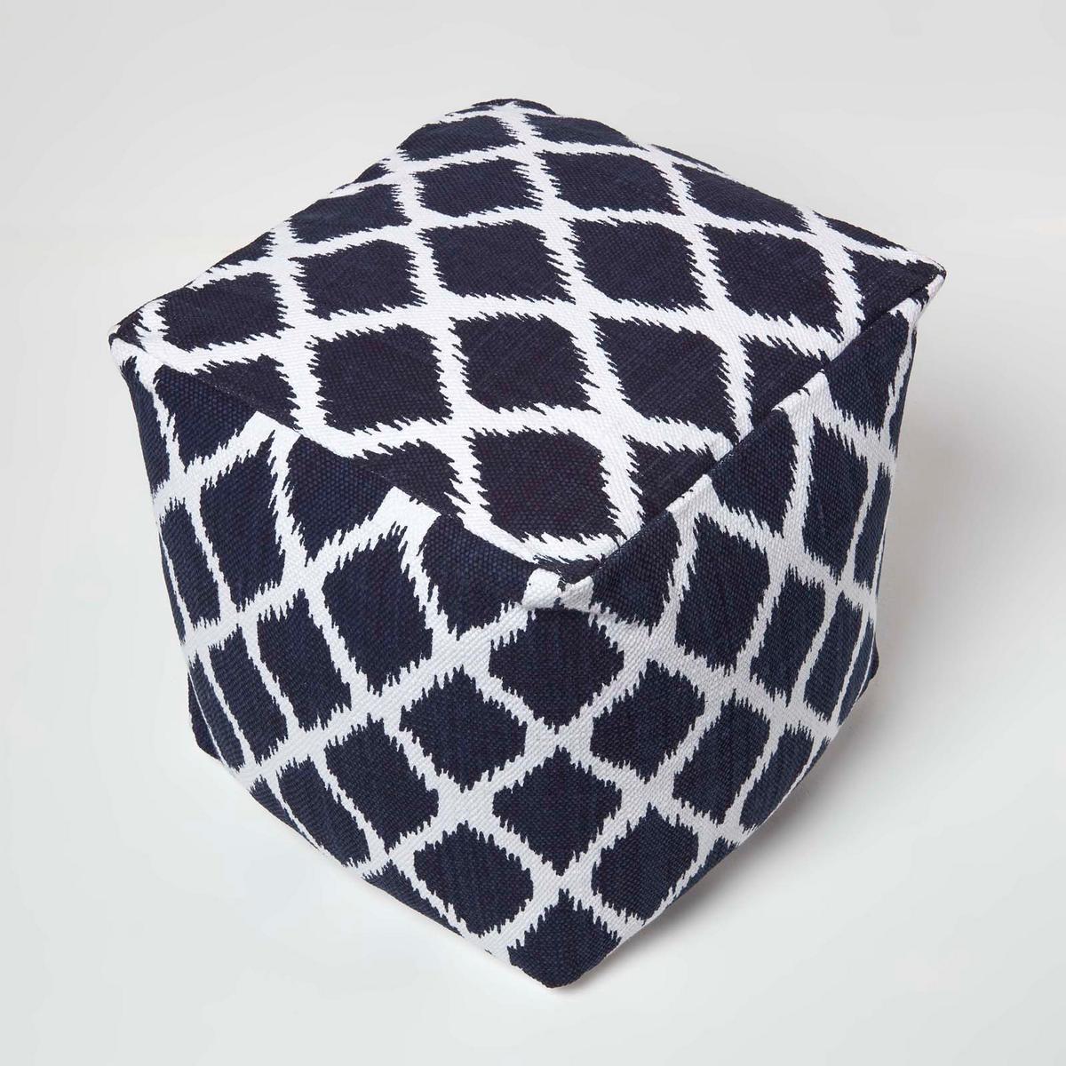 SITZWÜRFEL Ikat-Muster blau-weiß, 40/40/40 cm - Blau, Textil (40/40/40cm) - Homescapes