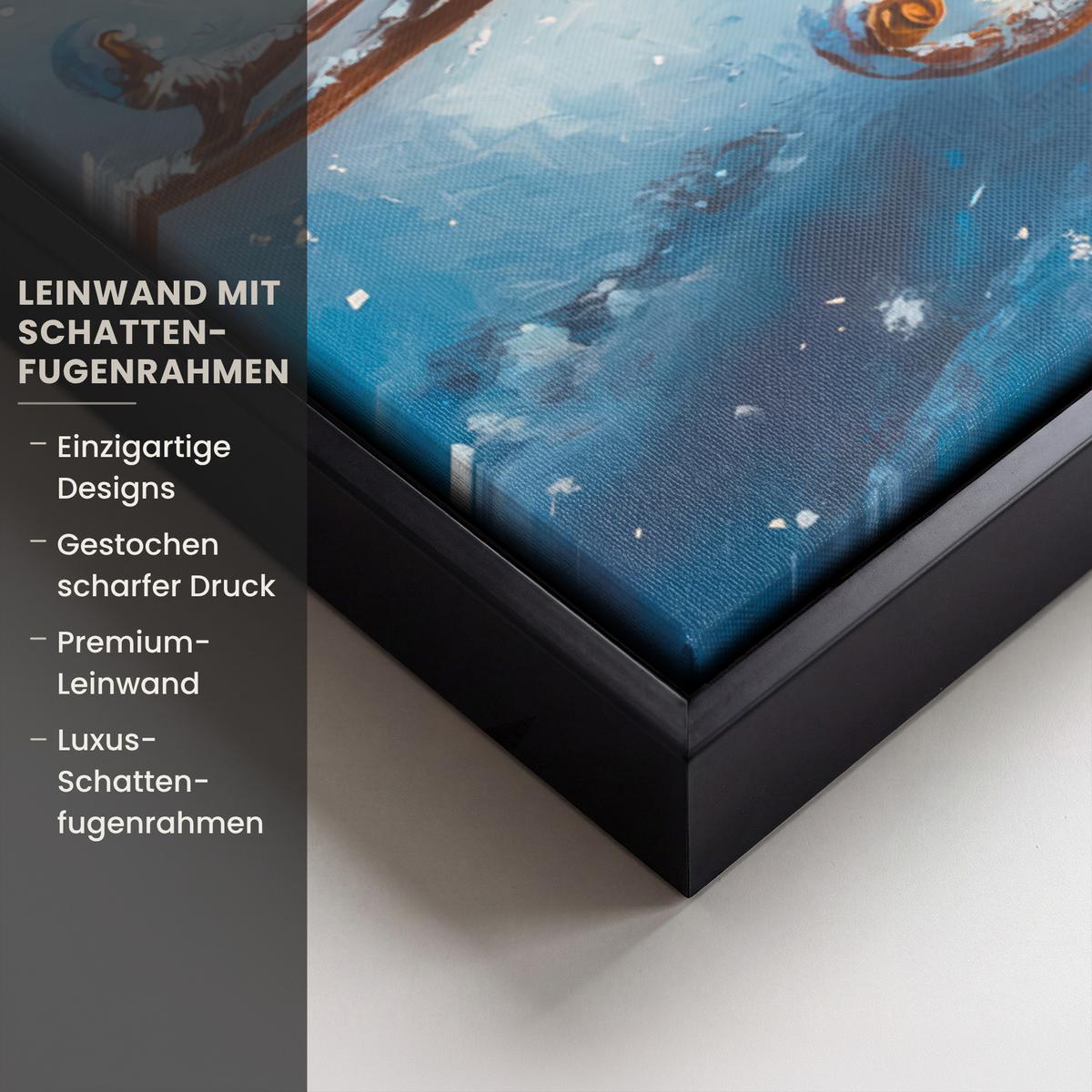 LEINWAND Bilder mit Rahmen - Weihnachtsmann - Rentier - Weihnachten - Schnee - 80x60 - Cognac, Textil (80/60cm) - MuchoWow