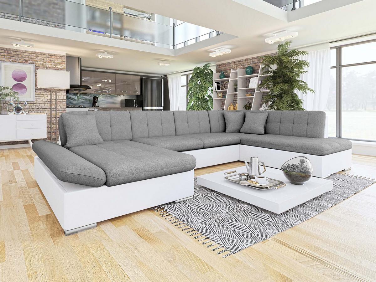 ECKSOFA Bergen, Seite: Links - Silberfarben/Weiß, Holz/Textil (345/76/205cm) - MIRJAN24