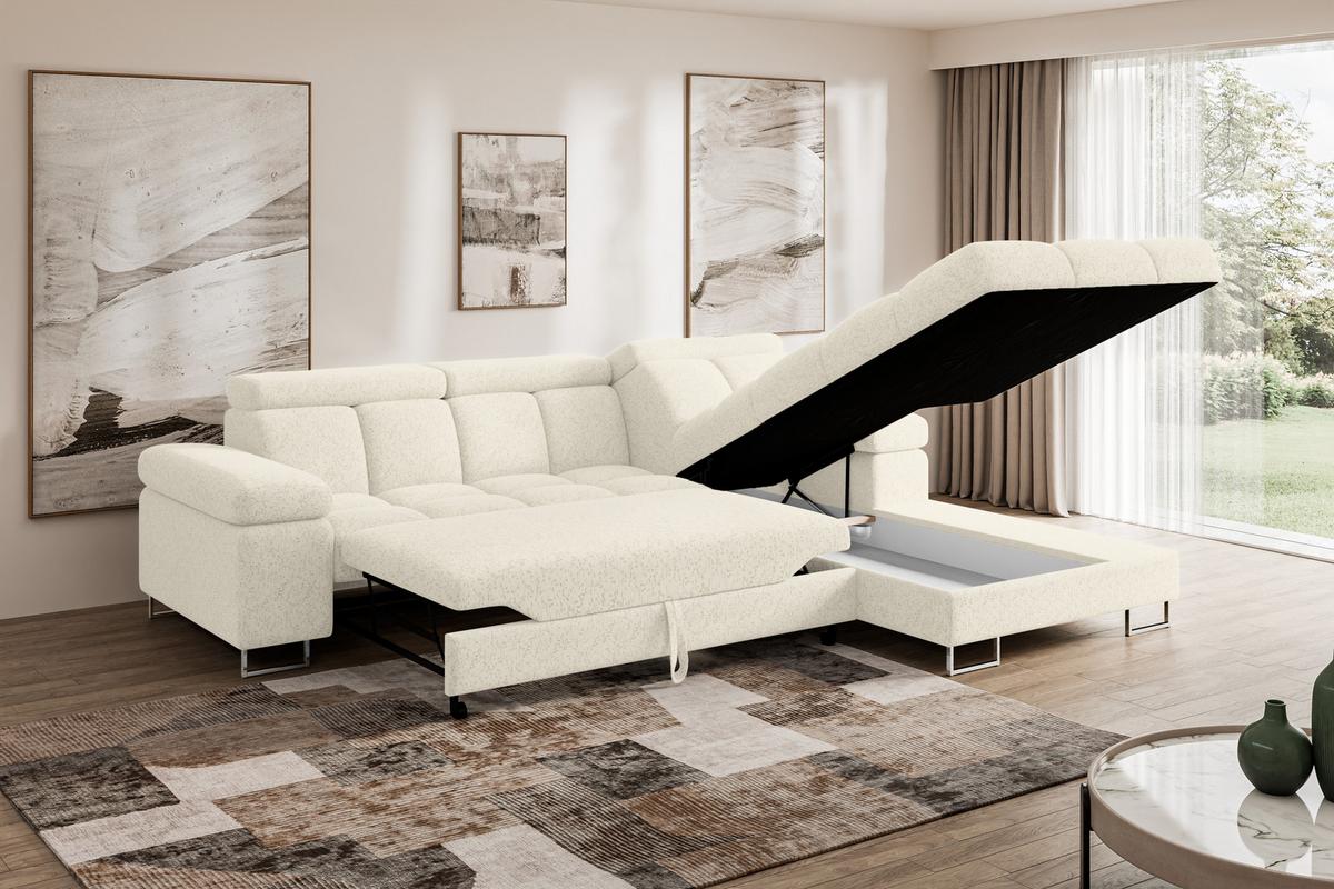 ECKSOFA mit Schlaffunktion Ottomane Rechts COMA L 271x203x79 Creme Tissu - Creme, Holzwerkstoff/Textil (203/271cm) - ALTDECOR