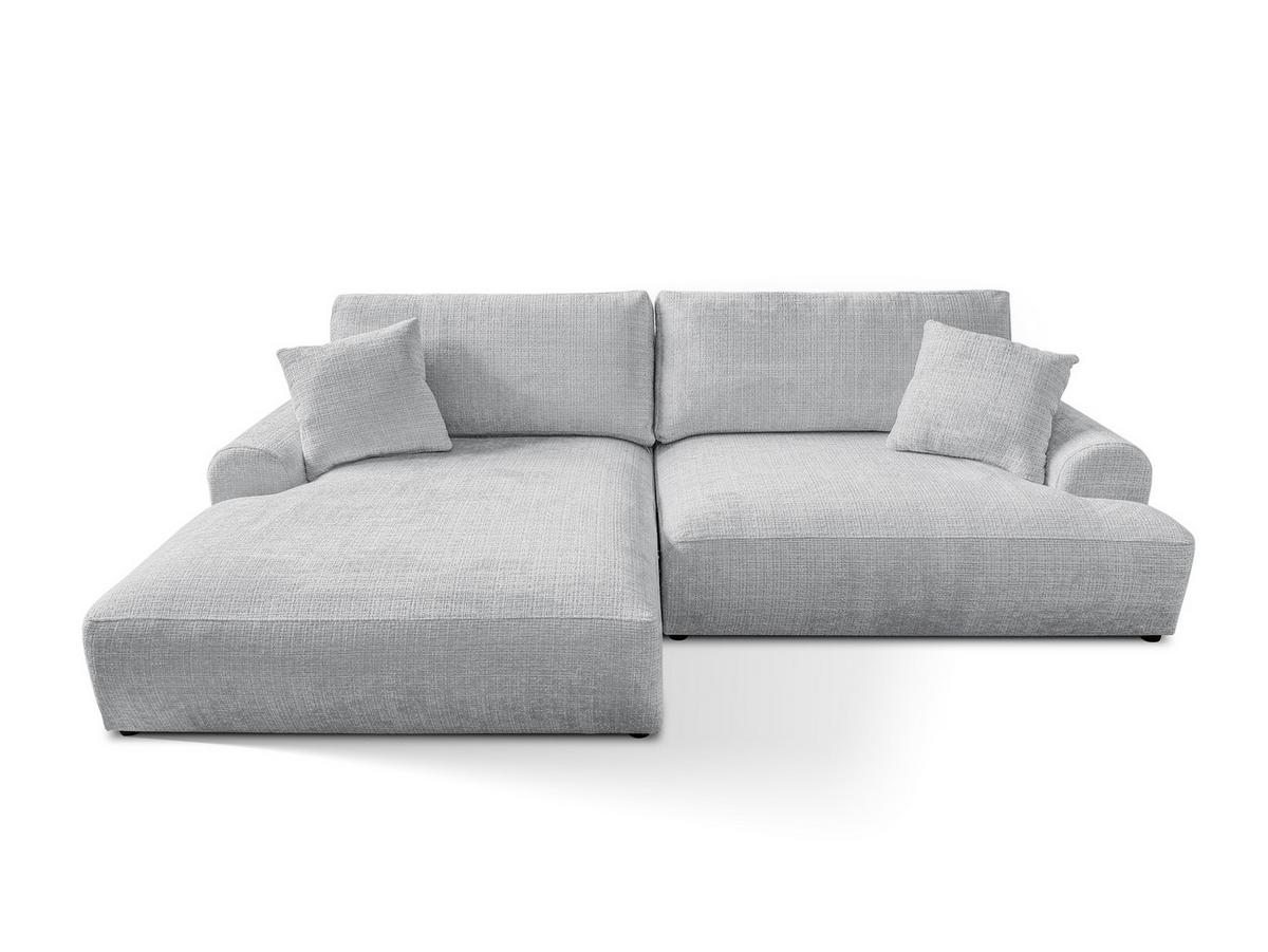 ECKSOFA Melvano mit Schlaffunktion und Bettkasten im Japandi-Stil aus weichem Hellgrau Chenille-Stoff - Hellgrau/Schwarz, Holz/Kunststoff (145/240cm) - S-Style