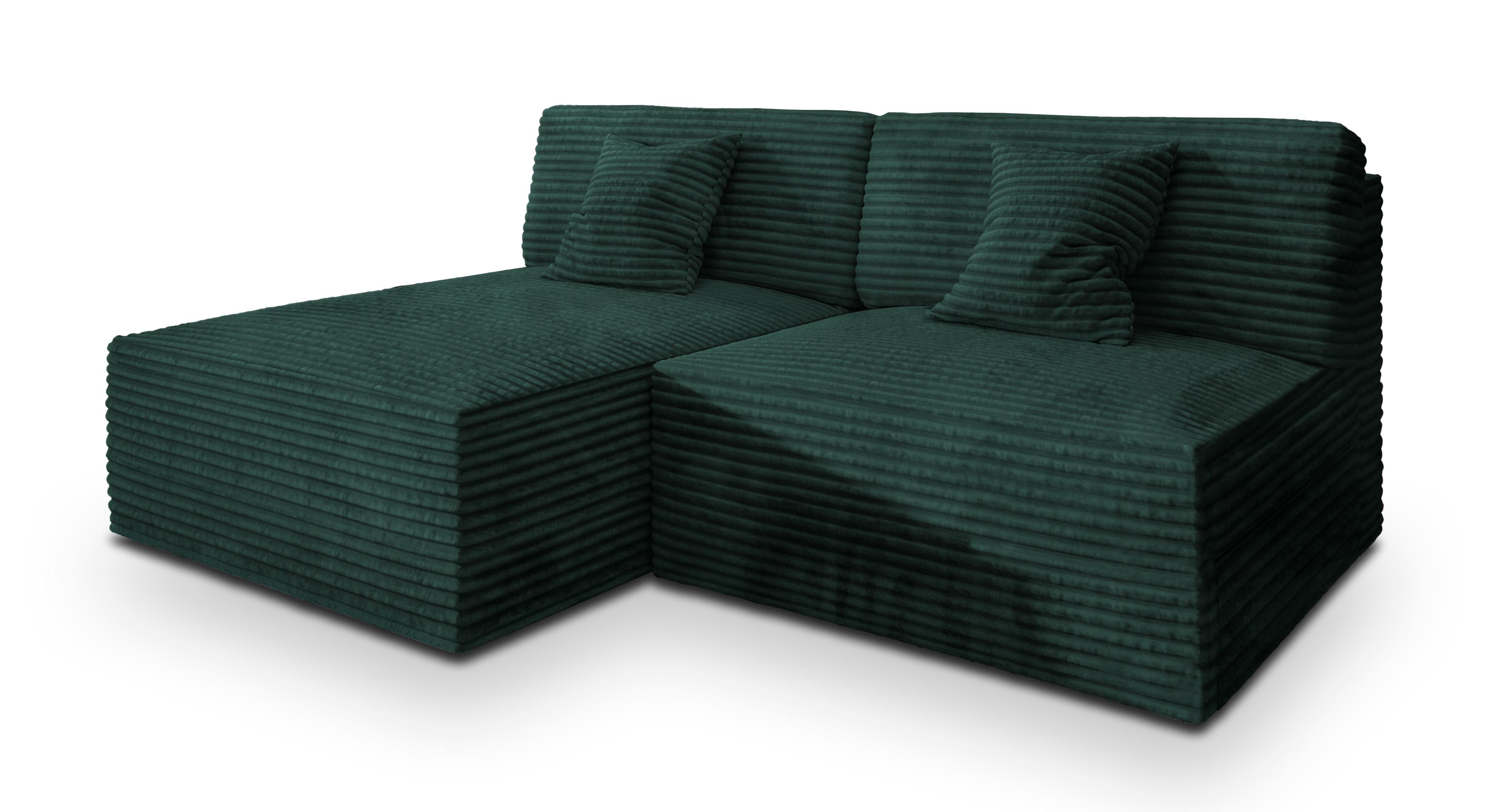 ECKSOFA FIORO Grün Kordstoff mit Schlaffunktion - Grün, Holz (204/148cm) - MASSENO