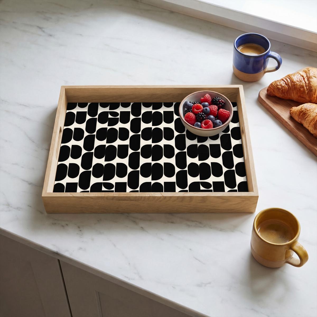TABLETT Modern - Gemustert - Schwarz 40x30 cm - Schwarz, Holz (40/5/5cm) - OnlyWow