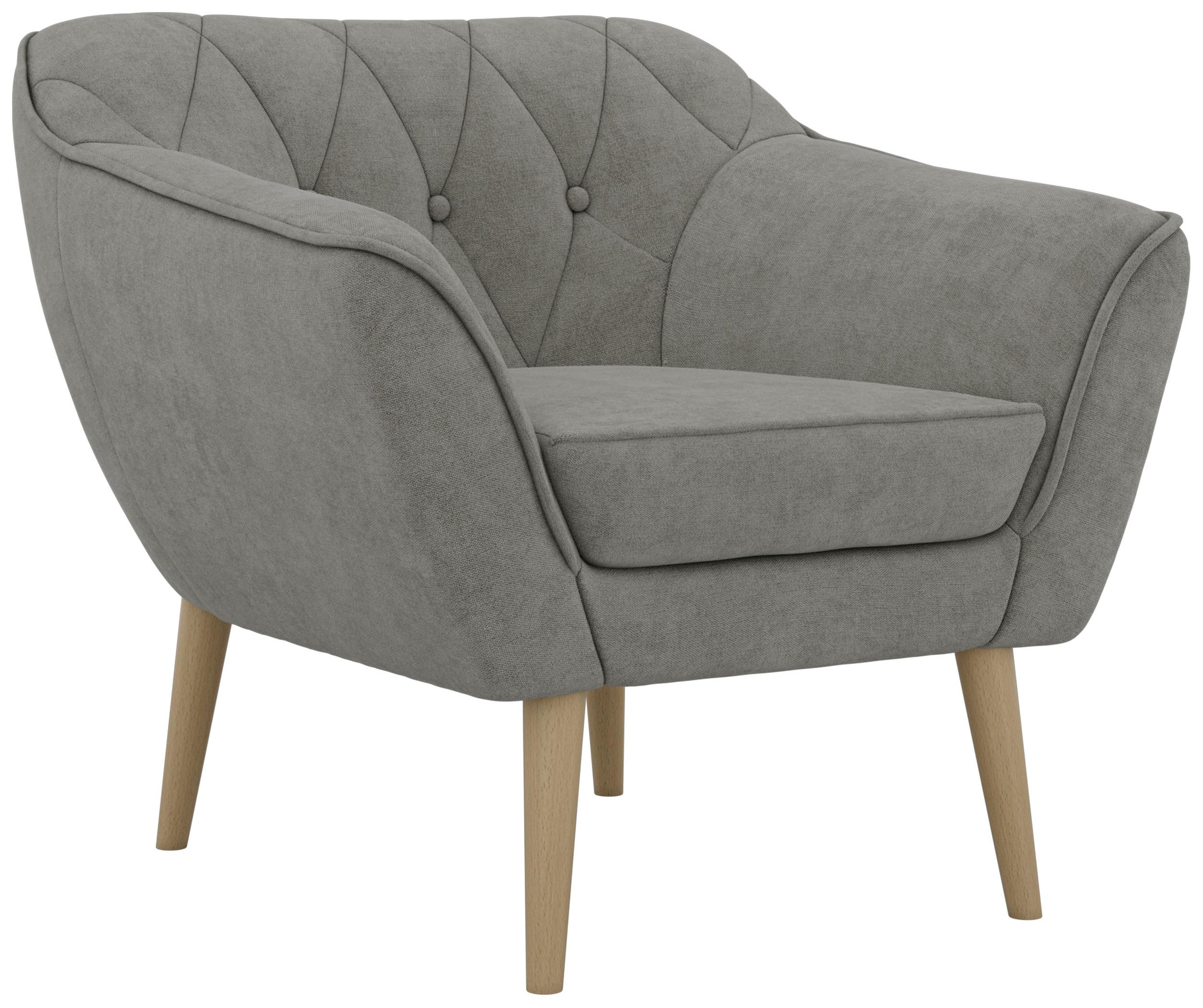 SESSEL PIRS - Grau Strukture - Holzbeine - Platinfarben/Buchefarben, Holzwerkstoff/Textil (80/75/74cm) - MKS