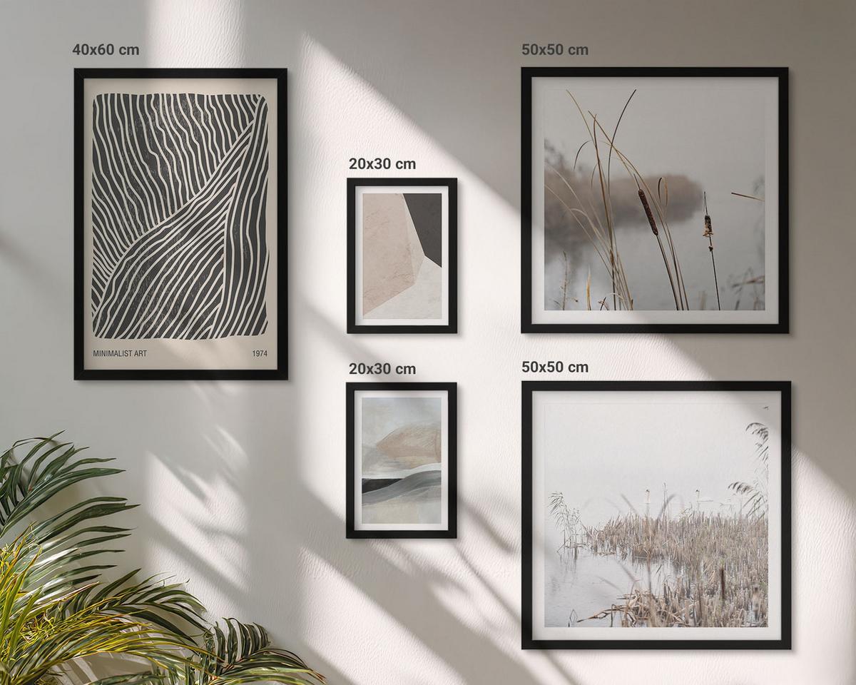 BILDER SET 5er Set - 50x50 cm & 20x30 cm & 40x60 cm Schwarzer Rahmen - Abstrakte Boho-Dekorationsmuster - Schwarz, Kunststoff (40/60cm) - TULUP