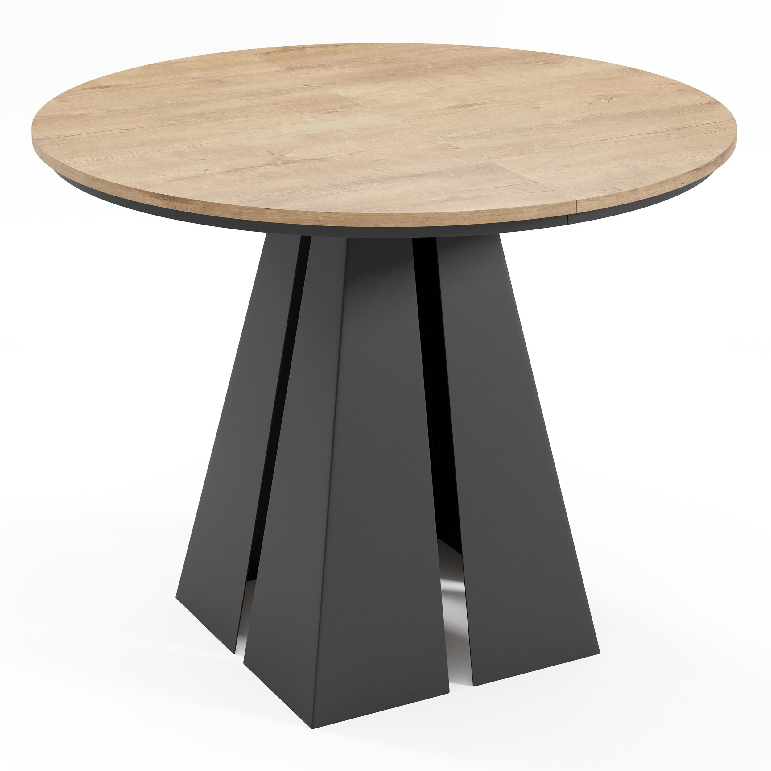 ESSTISCH Fuelo, Runder Tisch mit Ausziehfunktion, 120-200x100 cm, Schwarz+eiche Craft - Eichefarben/Schwarz, Metall (120/120/76cm) - Beautysofa
