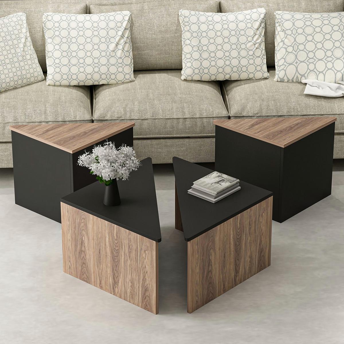 COUCHTISCH SET Frederikshavn 4-teilig 45/45/47 - Eichefarben, Holzwerkstoff (45/45/47cm) - [en.casa]