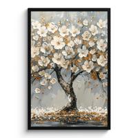 POSTER MIT RAHMENGERAHMTES BILD Baum - Blumen - Weiß - Natur - Kunst 60x90 cm - Weiß, Papier (60/90cm) - MuchoWow