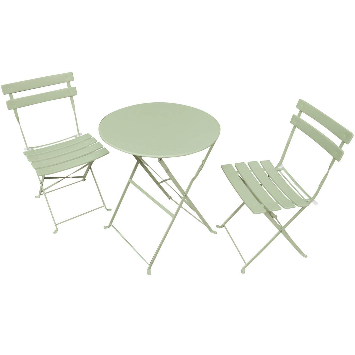 KLAPPTISCH mit Klappstühlen, Set Grün 42/81/42 - Olivgrün, Metall - RAUMHIRSCH FURNITURE