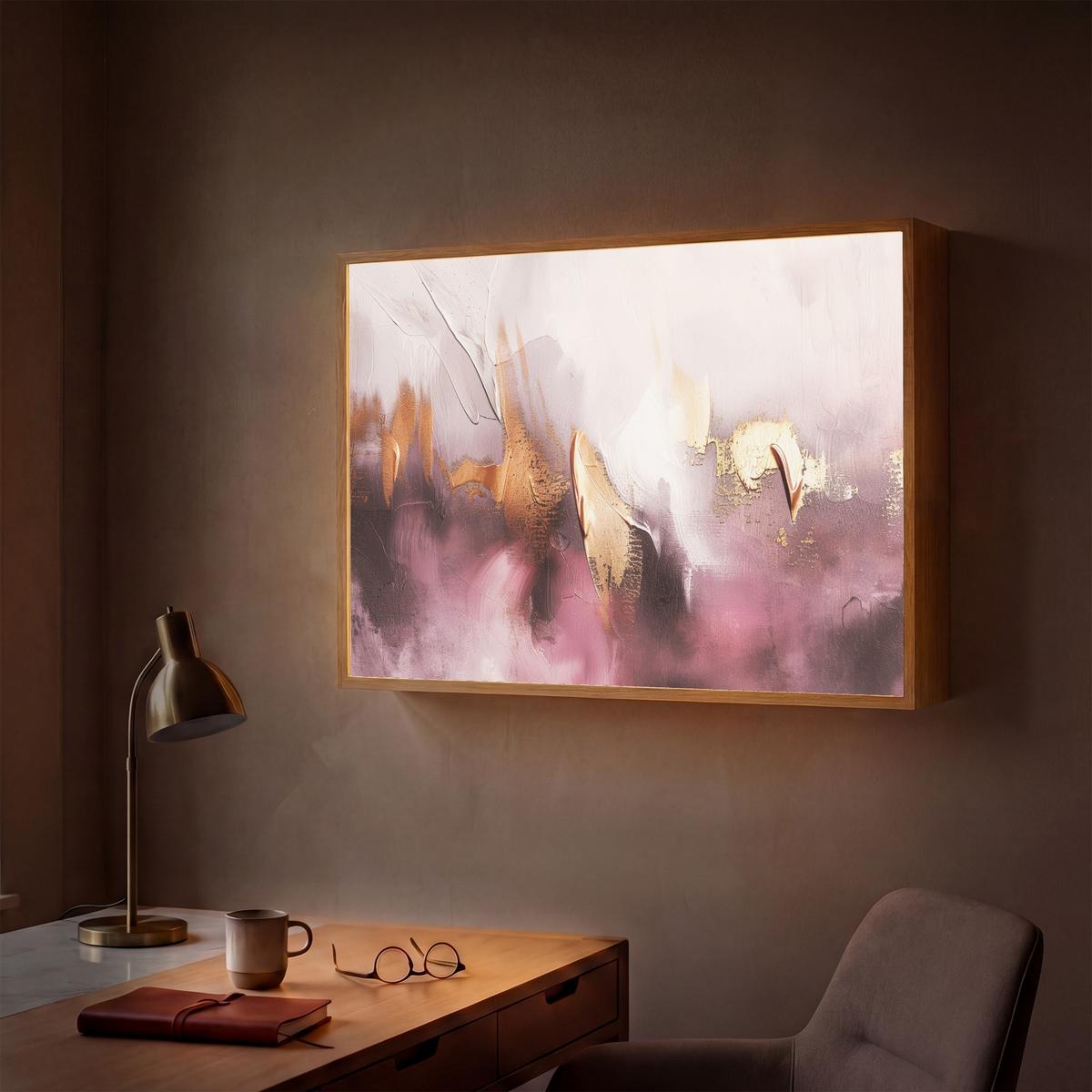 WANDLEUCHTE MIT AKKU Lila - Abstrakt - Farbe - Gold 90x60 cm - Mauve, Holzwerkstoff (90/60/8cm) - OnlyWow