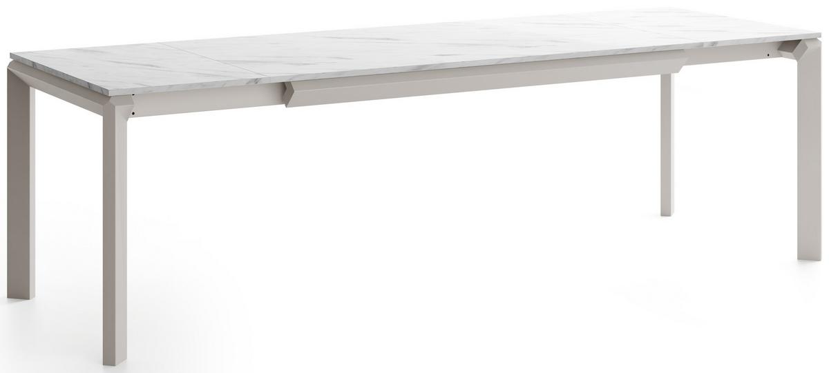 ESSTISCH Elan rechteckig ausziehbar verlängerbar mit Schwarzen Metallbeinen, Marmor Weiß 160-250/90/76 cm - Ecru/Kaschmir, Holzwerkstoff/Metall (90/250/76cm) - WFL GROUP