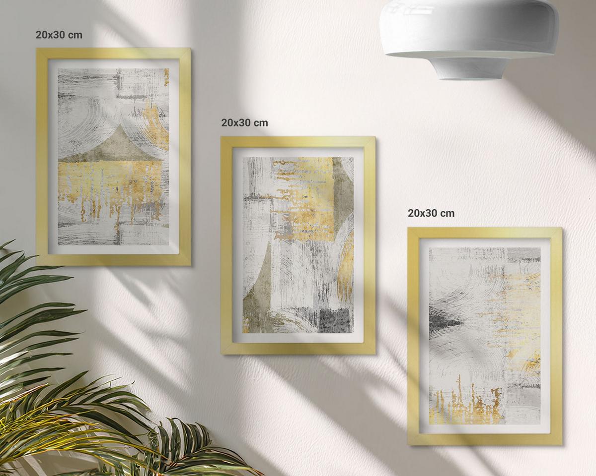 BILDER SET 3er Set - 20x30 cm Goldrahmen - Abstrakte modische Malereimuster - Goldfarben, Kunststoff (20/30cm) - TULUP