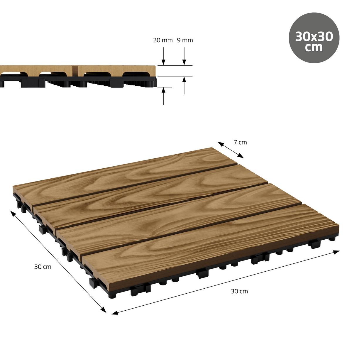 TERRASSENFLIESE Teak 33 Stück - Alteiche, Holzwerkstoff (30/30/2cm) - ML-DESIGN