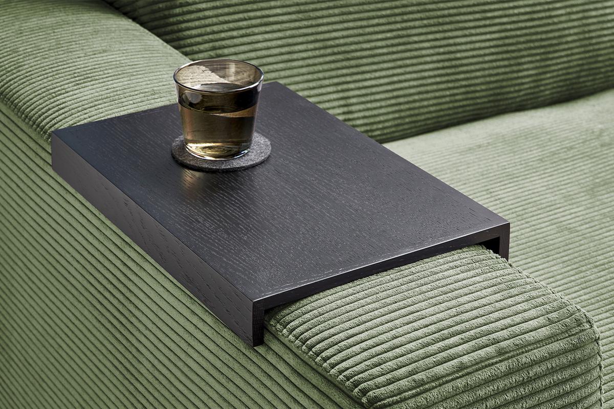 BIG SOFA MIT TABLETT MADELINE Grün Cord - Schwarz/Olivgrün, Kunststoff/Textil (290/85/170cm) - KAWOLA