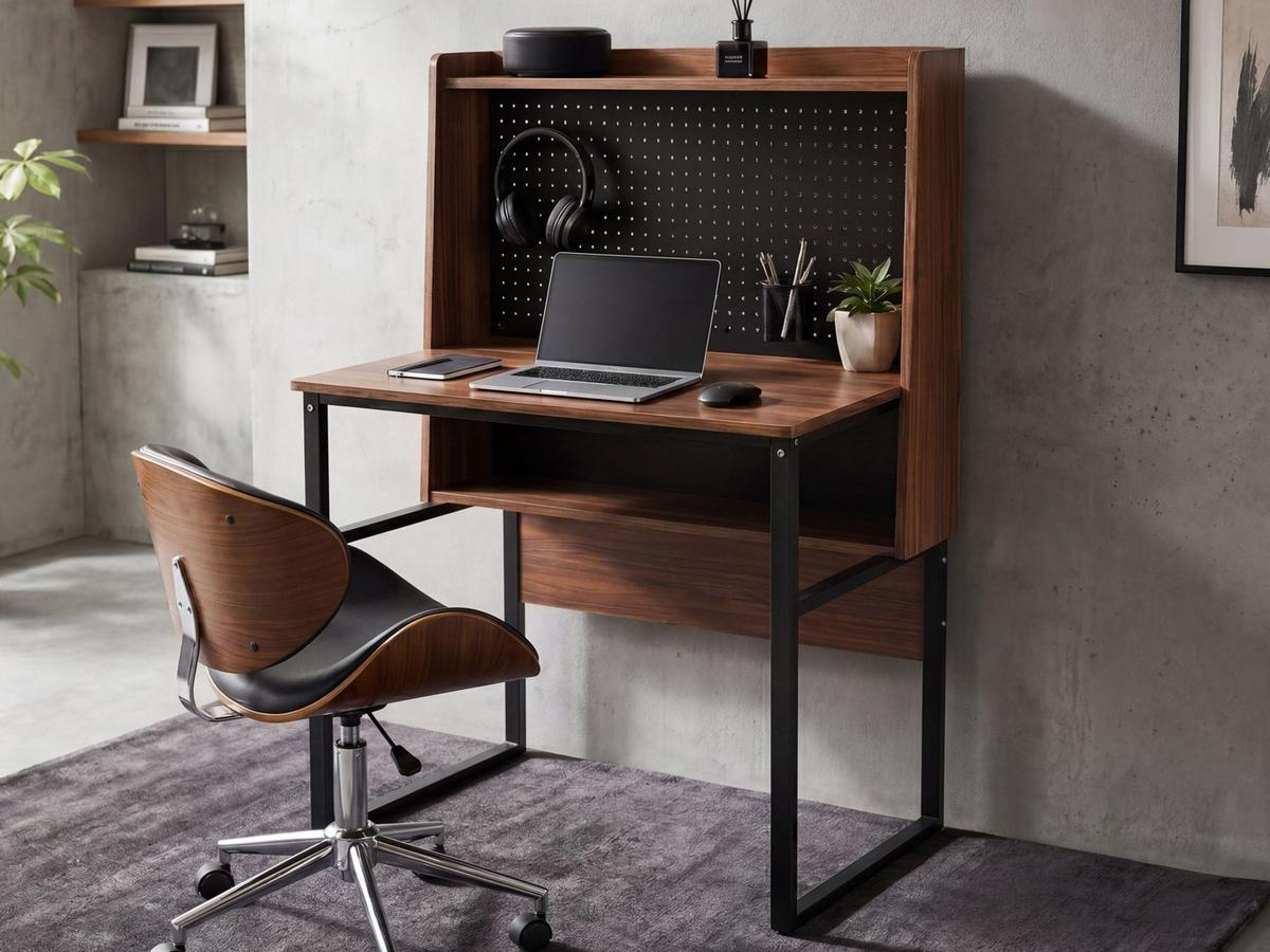 SCHREIBTISCH mit Lochplatte Dunkelbraun 84/48 cm Buxton - Dunkelbraun, Holzwerkstoff (48/84/121cm) - Beliani