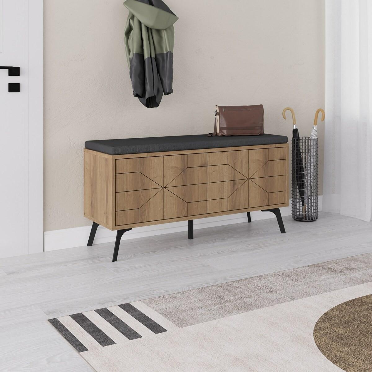 SCHUHSCHRANK 4 Türen - Dune bench - 107/35/55 cm - Eschefarben, Holzwerkstoff (35/55/120.6cm) - Calicosy