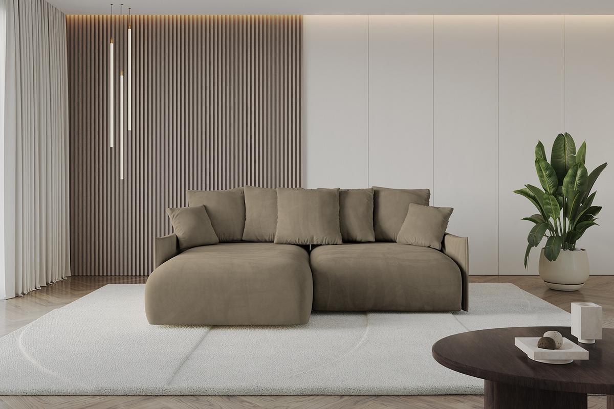 ECKSOFA Ottomane links ONESK-L-v1 216x177x72 Braun Velours - Braun, Holzwerkstoff/Kunststoff (216/177cm) - ALTDECOR