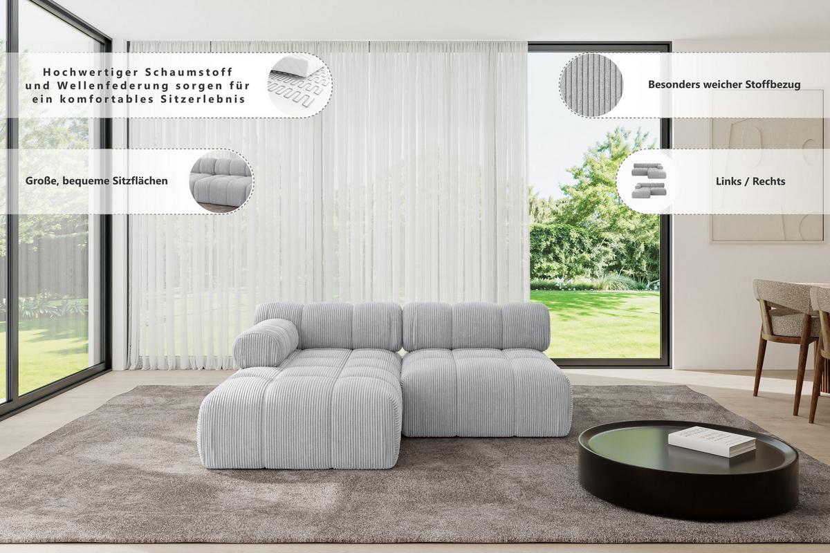 ECKSOFA modulares Sofa Razon-L1 - 190x160x70 cm Schwarz Velours - Schwarz, Holzwerkstoff/Textil (190/160cm) - ALTDECOR