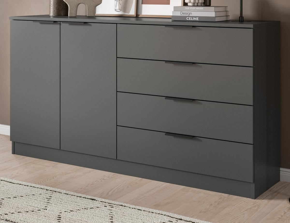 SIDEBOARD grau 148 x 80 cm, Kommode mit viel Stauraum - Schwarz/Grau, Holzwerkstoff/Kunststoff (148/80/35cm) - Inn.Furn
