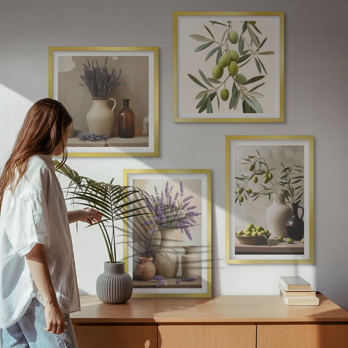BILDER SET 4er Set - 50x50 cm & 40x60 cm Goldrahmen - Blumen in Vasen als Dekoration - Goldfarben, Kunststoff (50/50cm) - TULUP