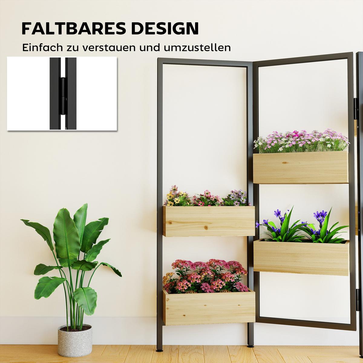 BLUMENTREPPE aus Tannenholz & Stahl, Schwarz - Naturfarben, Holz/Metall (20/112/116cm) - Outsunny