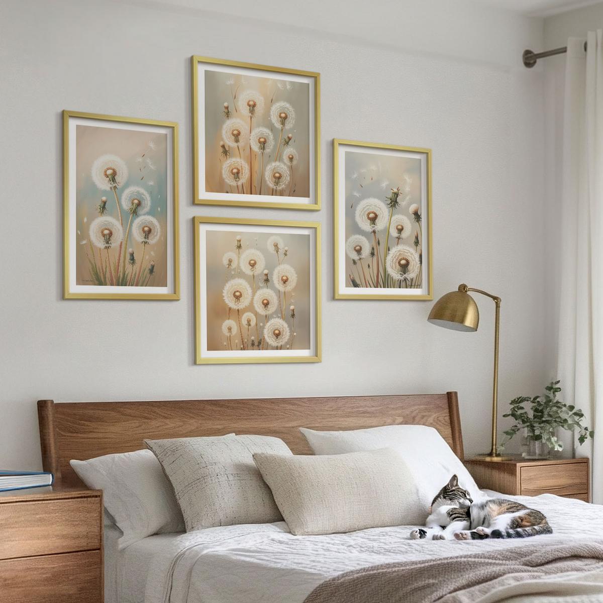 BILDER SET 4er Set - 50x50 cm & 40x60 cm Goldrahmen - Pastellfarbene Löwenzahnblüten - Goldfarben, Kunststoff (50/50cm) - TULUP
