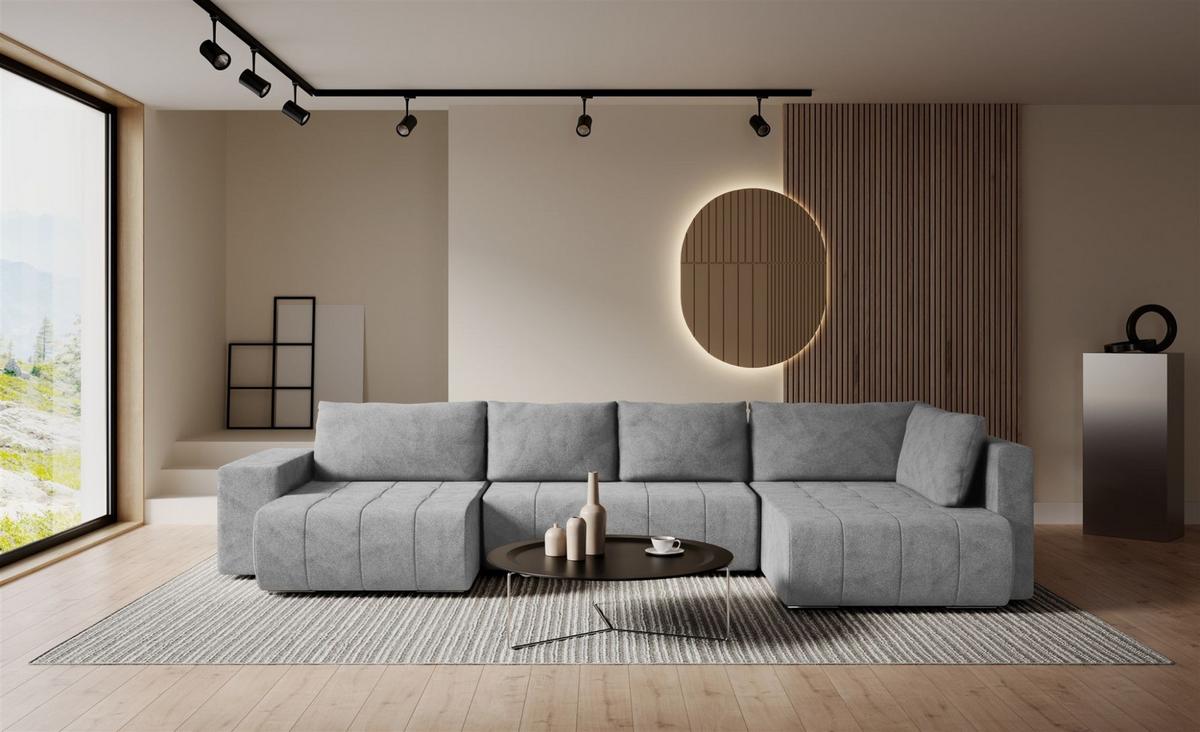 WOHNLANDSCHAFT Armanda - Grau, Holzwerkstoff/Textil (185/83/392cm) - Fun Möbel
