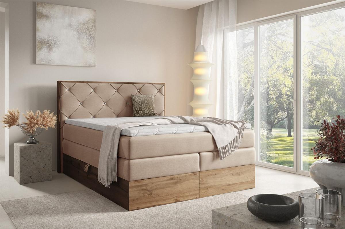 BOXSPRINGBETT Navel - Beige, Holzwerkstoff/Textil (200/200cm) - Fun Möbel