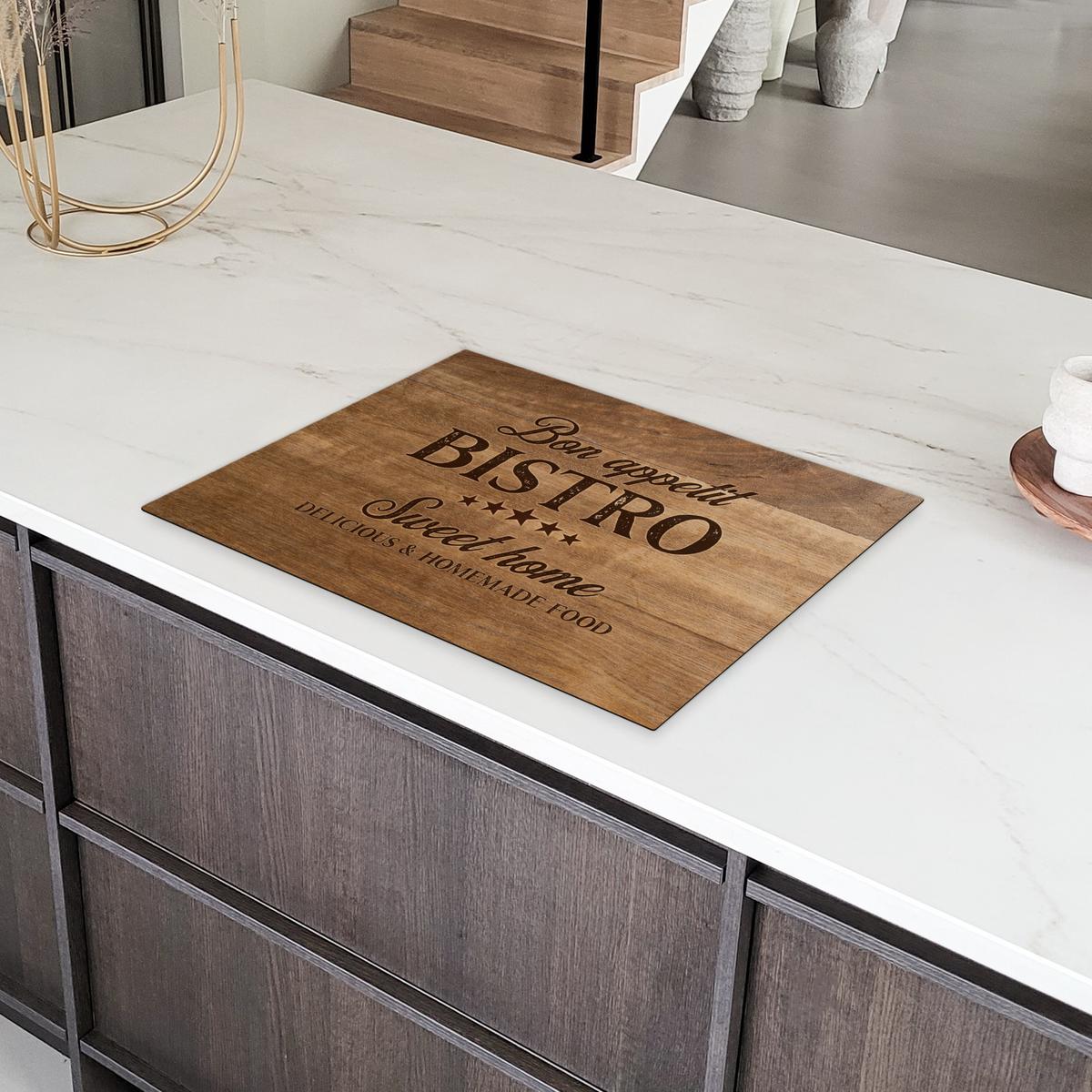 HERDABDECKPLATTE Zitat - Bistro - Guten Appetit - Süßes Zuhause - Holzmaserung Herdabdeckung Induktionsfeld 70x52 cm - Braun, Kunststoff (70/52/0.2cm) - MuchoWow
